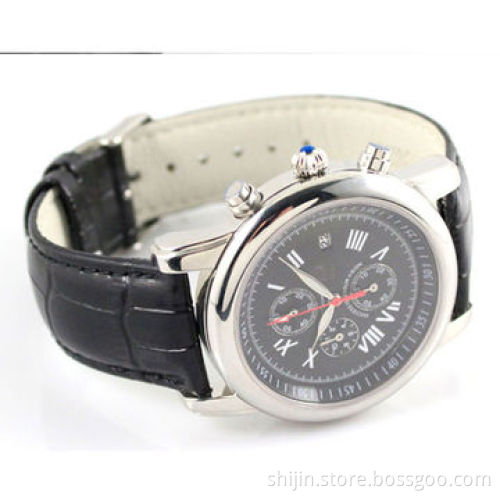 Hot-selling Stainless Steel Watch with Genuine Leather Band, for Men, Chronograph